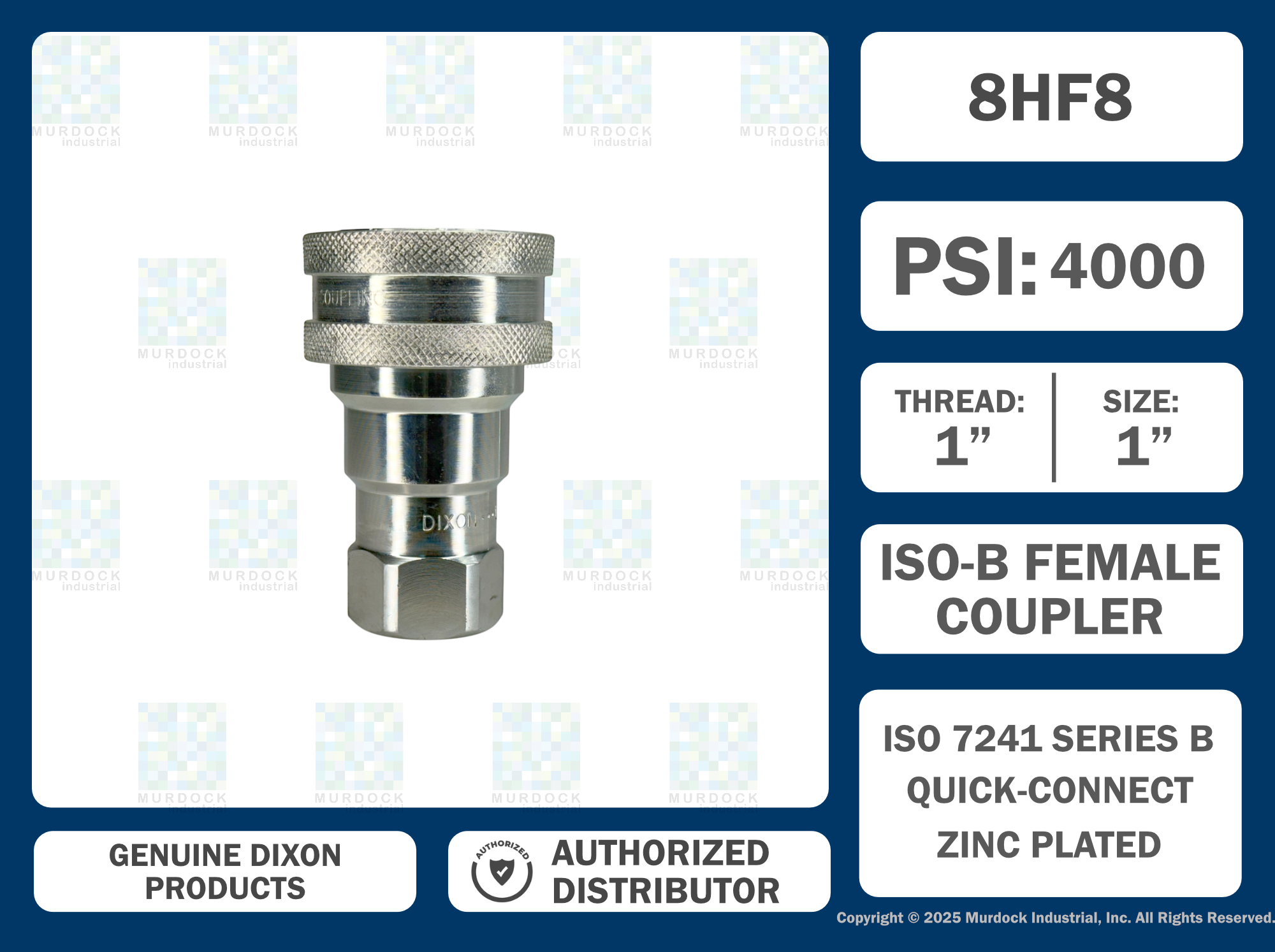 8HF8 by Dixon Valve | Hydraulic Quick Disconnect Coupling | H-Series | 1" Female NPTF x 1" ISO-B Interchange | Socket | Nitrile Seal | Steel