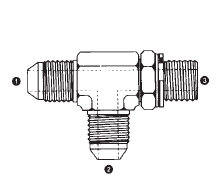 9158-06-06-04 by AdaptAll | -06 Male JIC x -06 Male JIC x -04 Male BSPP | Adjustable Run Tee | Carbon Steel