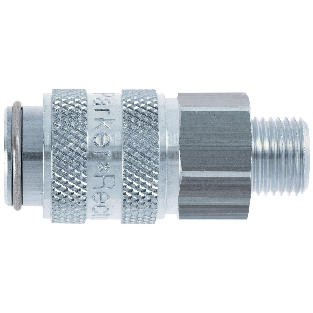 9201 21 10 by Parker | Legris Coupler Quick Disconnect | 1/8" Male BSPP Thread | 14 mm Hex | 36 mm Length | Straight | Nickel-Plated Brass | Pack of 5