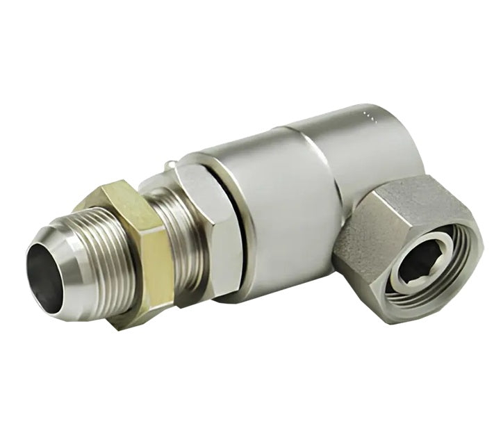 9SS8MJB8XPS50-Z-AL by Super Swivel | 6621-Z-AL | 3/4-16 Male 37° JIC Bulkhead x 1/2-14 Female Pipe Swivel NPSM | 0.327" Through Hole | 90° Elbow | Zinc | AFLAS Seal