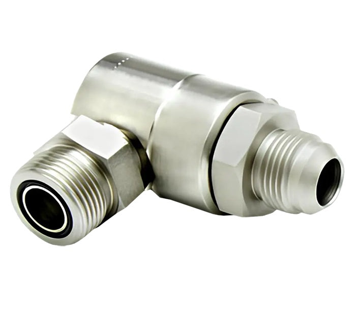 9SS8MJ8XMFS10-Z-V by Super Swivel | 8230-Z-V | 3/4-16 Male 37° JIC x 1-14 Male Face Seal MFS | 0.265" Through Hole | 90° Elbow | Zinc | Viton Seal