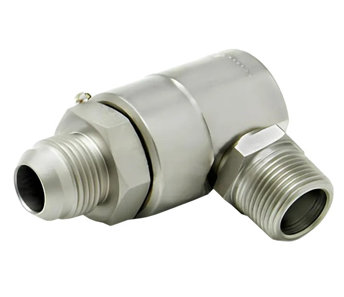 9SS8MJ10XMP50-Ni-ETP by Super Swivel | 7445-Ni-ETP | 7/8-14 Male 37° JIC x 1/2-14 Male Pipe NPTF | 0.297" Through Hole | 90° Elbow | Electroless Nickel | Extreme Viton® Seal