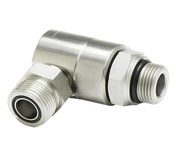 9SS8MO8XMFS8-Z-AL by Super Swivel | 8621-Z-AL | 3/4-16 Male O-Ring ORB x 13/16-16 Male Face Seal MFS | 0.265" Through Hole | 90° Elbow | Zinc | AFLAS Seal