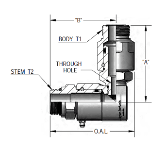 9DP8MO8XMFS8-NI-ETP by Super Swivel | DP8625-NI-ETP | Dual Plane Swivel | 3/4-16 Male O-Ring ORB x 13/16-16 Male Face Seal MFS | 0.297" Through Hole | 90° Elbow | Electroless Nickel | Extreme Viton® Seal