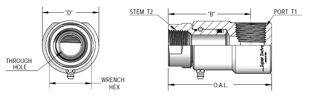 9SS8FP38XFP38-Ni-AL by Super Swivel | 5014-Ni-AL | 3/8-18 Female Pipe NPTF x 3/8-18 Female Pipe NPTF | 0.530" Through Hole | 90° Elbow | Electroless Nickel | AFLAS Seal