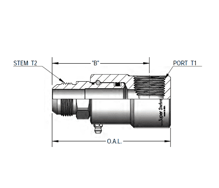 9SS12MJ12XFP75-Z-AL by Super Swivel | 5841-Z-AL | 1-1/16-12 Male 37° JIC x 3/4-14 Female Pipe NPTF | 0.609" Through Hole | 90° Elbow | Zinc | AFLAS Seal