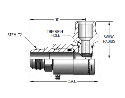 9SS24MJ24XMP150-Ni-AL by Super Swivel | 7484-Ni-AL | 1-7/8-12 Male 37° JIC x 1-1/2-11-1/2 Male Pipe NPTF | 0.944" Through Hole | 90° Elbow | Electroless Nickel | AFLAS Seal