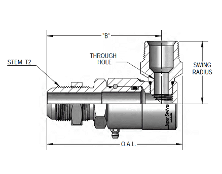 9SS8MJB8XMP50-Ni-ETP by Super Swivel | 7515-Ni-ETP | 3/4-16 Male 37° JIC Bulkhead x 1/2-14 Male Pipe NPTF | 0.297" Through Hole | 90° Elbow | Electroless Nickel | Extreme Viton® Seal