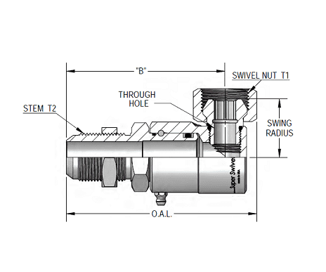 9SS12MJB12XPS75-Z-AL by Super Swivel | 6641-Z-AL | 1-1/16-12 Male 37° JIC Bulkhead x 3/4-14 Female Pipe Swivel NPSM | 0.521" Through Hole | 90° Elbow | Zinc | AFLAS Seal
