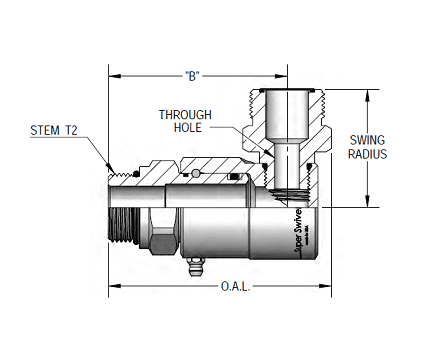 9SS4MO4XMFS4-Z-V by Super Swivel | 8800-Z-V | 7/16-20 Male O-Ring ORB x 9/16-18 Male Face Seal MFS | 0.172" Through Hole | 90° Elbow | Zinc | Viton Seal