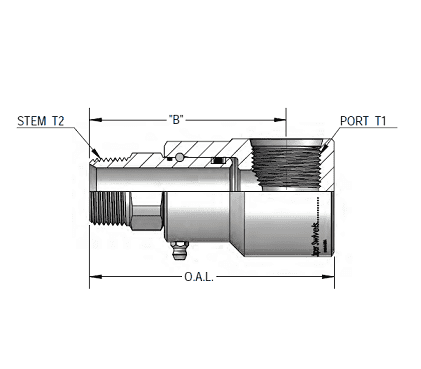 9SS20MP125XFO20-Z-V by Super Swivel | 5550-Z-V | 1-1/4-11-1/2 Male Pipe NPTF x 1-5/8-12 Female O-Ring ORB | 1.181" Through Hole | 90° Elbow | Zinc | Viton Seal