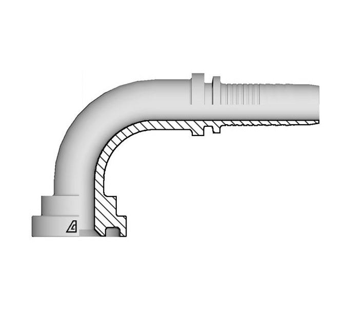 A-2020-C619 Alfagomma by Kuriyama | A Series | Two-Piece Hydraulic Hose Fitting | SAE J518 | 90° Elbow | -20 Hose ID x -20 Code 61 Flange | Steel