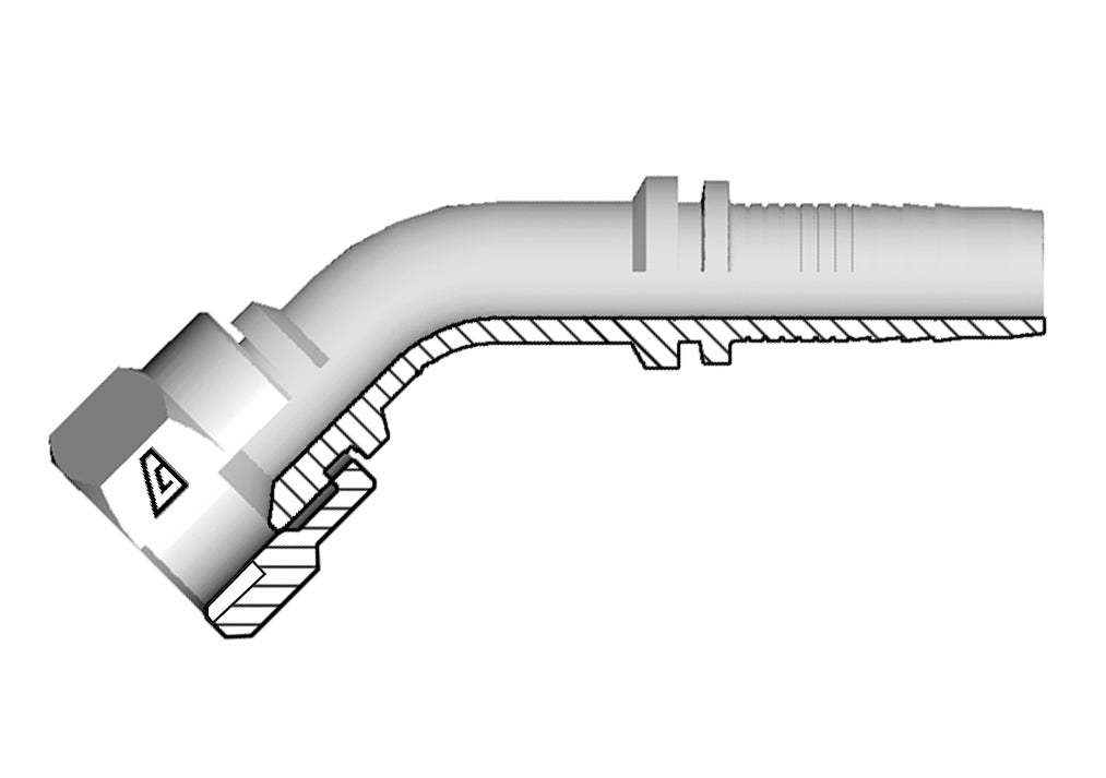 A-1212-FAE4 Alfagomma by Kuriyama | A Series | Two-Piece Hydraulic Hose Fitting | 45° Elbow | -12 Hose ID x -12 Female SAE 45° Seat | Steel