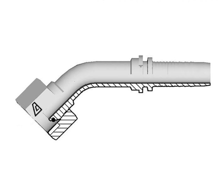 A-1620-FBO4 Alfagomma by Kuriyama | A Series | Two-Piece Hydraulic Hose Fitting | 45° Elbow | -16 Hose ID x -20 Female BSPP O-Ring Swivel 60° Cone | Steel