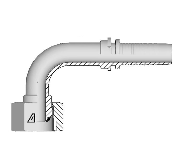 A-0506-FBO9 Alfagomma by Kuriyama | A Series | Two-Piece Hydraulic Hose Fitting | 90° Elbow | -05 Hose ID x -06 Female BSPP O-Ring Swivel 60° Cone | Steel