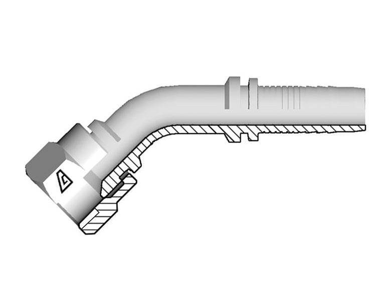 A-2424-FJ45 Alfagomma by Kuriyama | A Series | Two-Piece Hydraulic Hose Fitting | 45° Elbow | -24 Hose ID x -24 Female JIC 37° Swivel | Steel