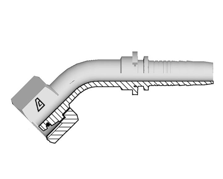A-1642-FM4H Alfagomma by Kuriyama | A Series | Two-Piece Hydraulic Hose Fitting | 45° Elbow | DIN 3865 Heavy | -16 Hose ID x M42 Female Metric O-Ring Swivel 24° Seat | Steel