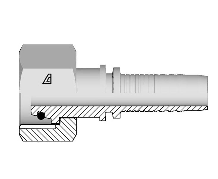 A-0620-FMOH Alfagomma by Kuriyama | A Series | Two-Piece Hydraulic Hose Fitting | DIN 3865 Heavy | -06 Hose ID x M20 Female Metric O-Ring Swivel 24° Seat | Steel