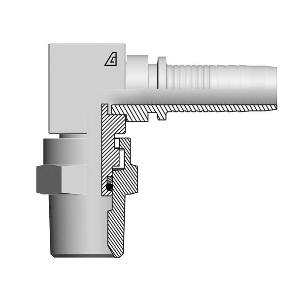 A-0404-MPS9 Alfagomma by Kuriyama | A Series | Two-Piece Hydraulic Hose Fitting | Compact 90° Elbow | -04 Hose ID x -04 Male NPTF Swivel 60° Seat | Steel