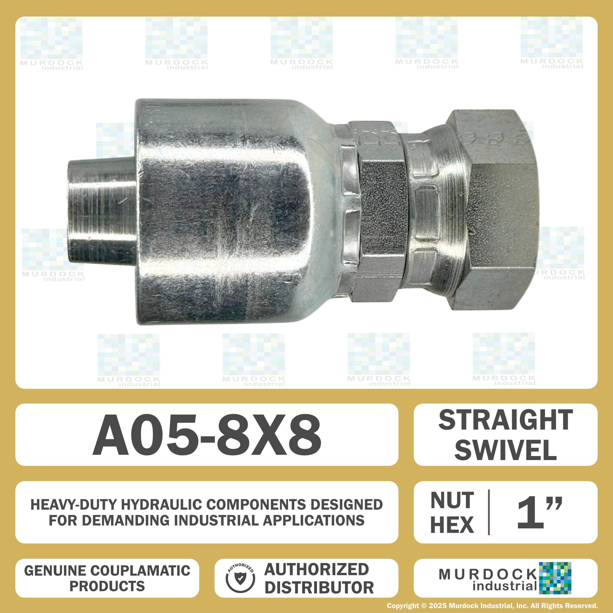 A05-8x8 by Couplamatic | A Series Coupling | 1/2" Hose ID x 1/2-14 Thread Female Swivel NPSM | Straight