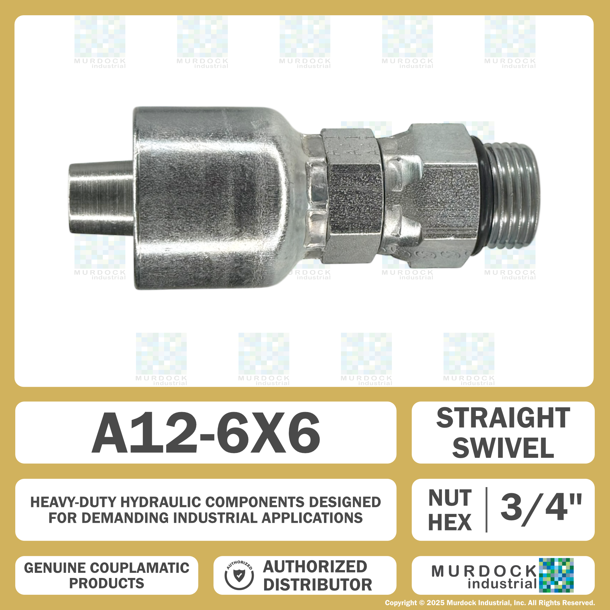A12-6x6 by Couplamatic | A Series Coupling | 3/8" Hose ID x 9/16x18 Thread ORB Male Swivel | Straight