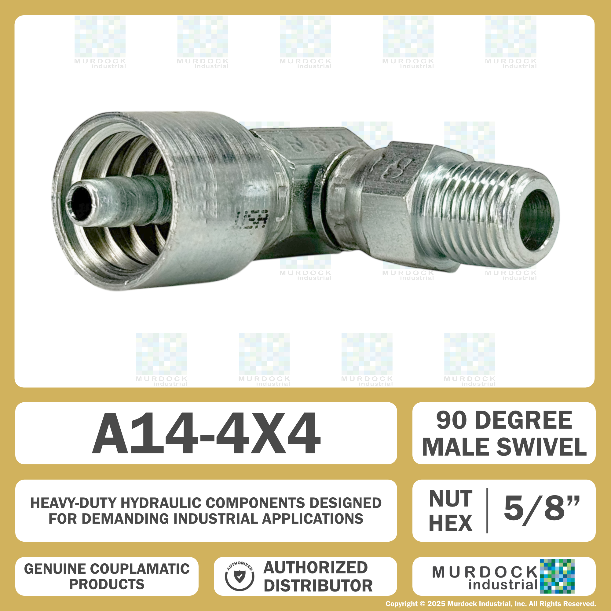 A14-4x4 by Couplamatic | A Series Coupling | 1/4" Hose ID x 1/4-18 Thread Male Swivel NPTF | 90° Elbow
