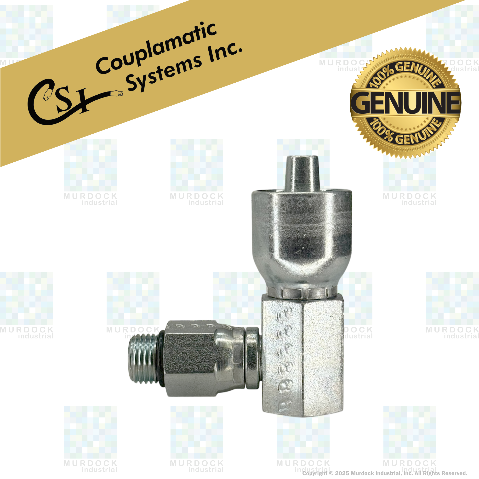 A15-6x6 by Couplamatic | A Series Coupling | 3/8" Hose ID x 9/16x18 Thread ORB Male Swivel | 90° Elbow
