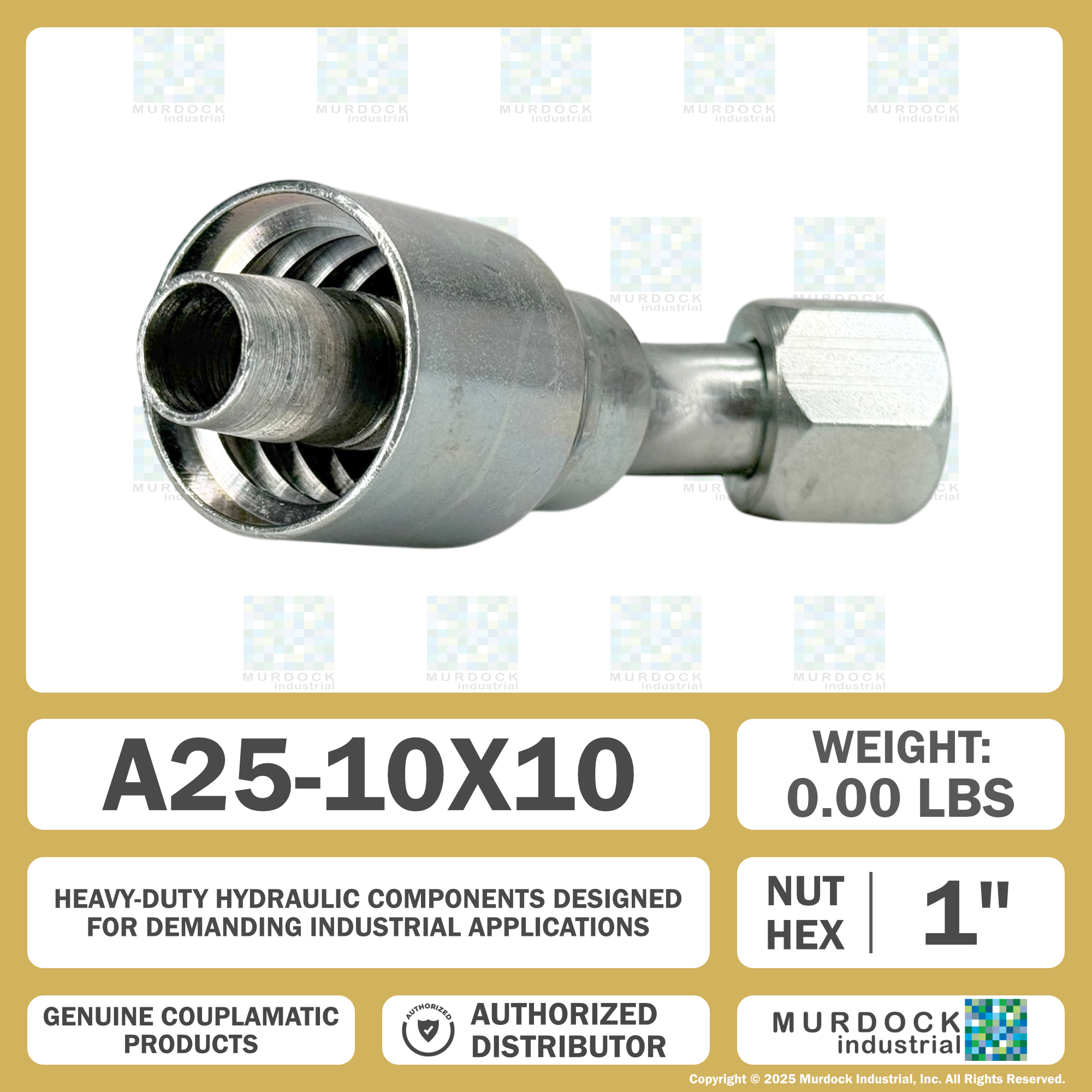 A25-10x10 by Couplamatic | A Series Coupling | 5/8" Hose ID x 7/8x14 Thread JIC/SAE Dual Seat Female Swivel | 45° Elbow