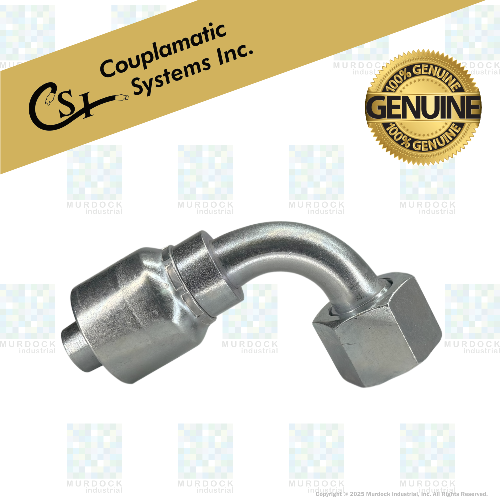A32-12x12 by Couplamatic | A Series Coupling | 3/4" Hose ID x 1-3/16x12 Thread O-Ring Face Seal | ORF Female Swivel | 90° Elbow