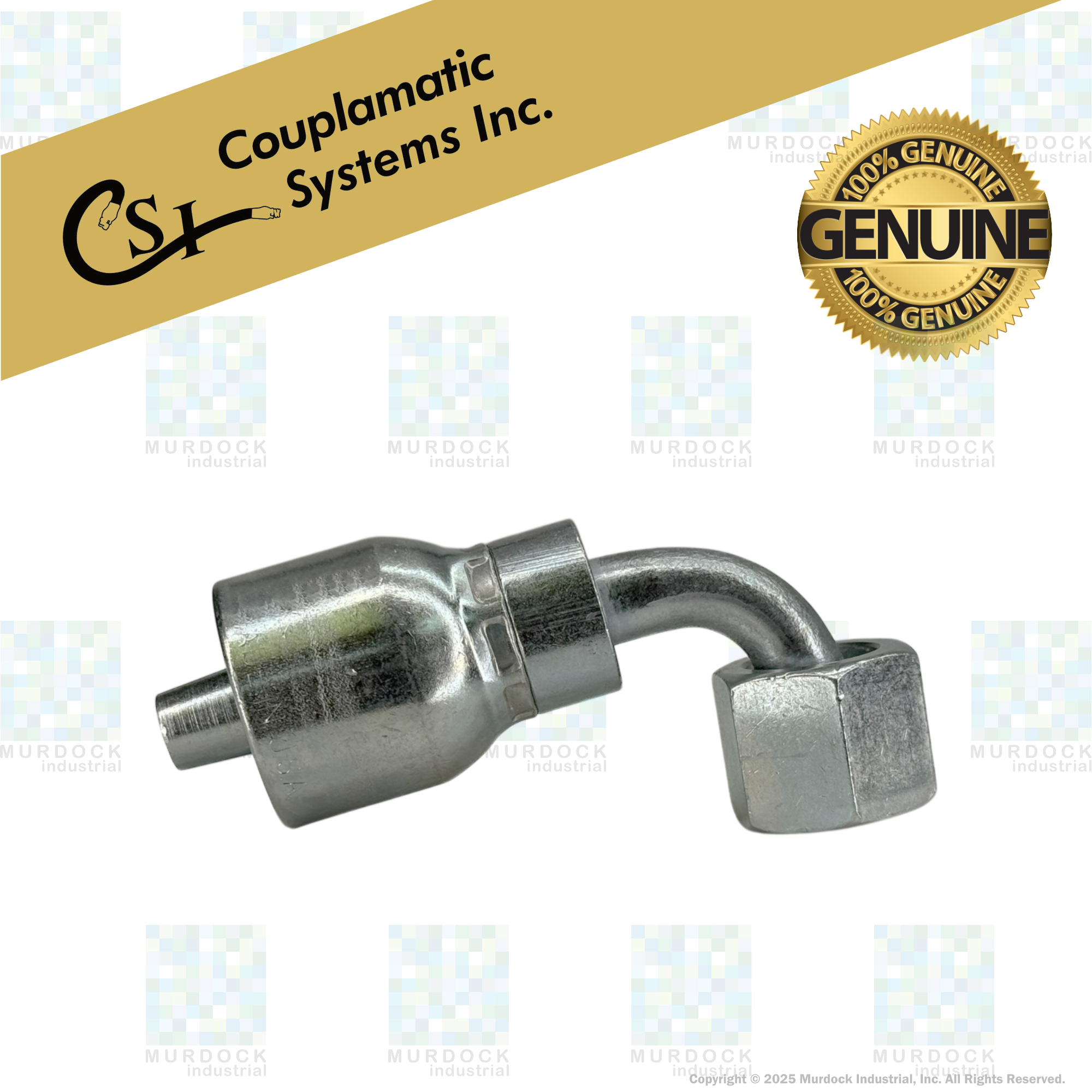 A32-6x6 by Couplamatic | A Series Coupling | 3/8" Hose ID x 11/16x16 Thread O-Ring Face Seal | ORF Female Swivel | 90° Elbow