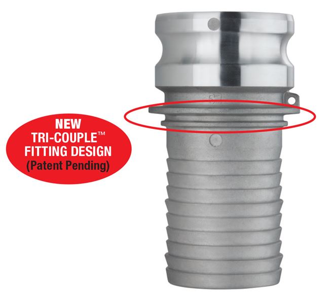 AL-E300 by Kuriyama | AL-E Series | Part E | Cam & Groove Fitting | Tri-Couple | 3" Adapter x 3" Hose Barb | Aluminum