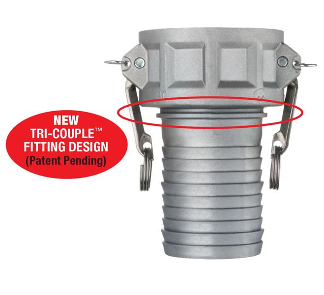 ALSH-C250 by Kuriyama | ALSH-C Series | Part C | Cam & Groove Fitting | Tri-Couple | 2-1/2" Coupler x 2-1/2" Hose Barb | Aluminum / SS Handles