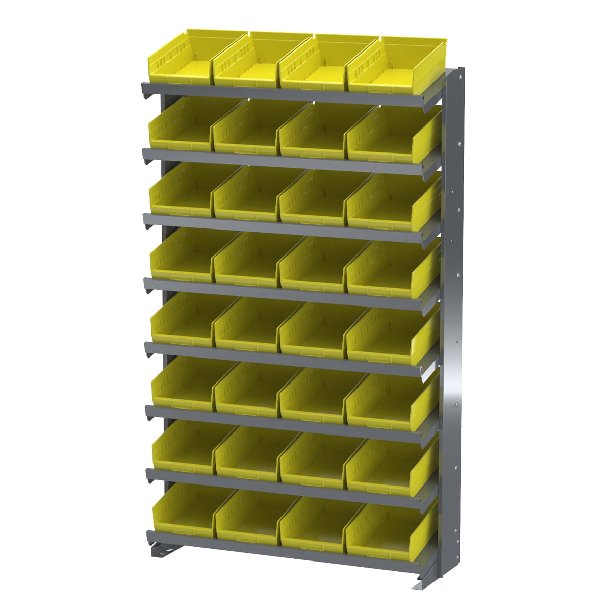 APRS150Y by Akro-Mils | 12" Deep Single-Sided Pick Rack w/ Yellow Shelf Bins (30150) | Holds 32 Bins | Steel