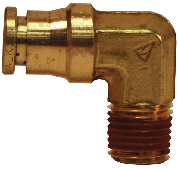 AQ69DOT6X4 by Dixon Valve | D.O.T. Push-In Pneumatic Fitting | Male 90° Elbow | 1/4" Male NPTF x 3/8" Tube OD | Brass CA377