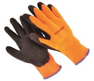 ARCTIC-OR-M Seattle Gloves | 10 Gauge Hivis w/ Latex Palm Gloves | Orange Fleece Lines | Black Micro-Foam | Blue Hem | Medium | Pack of 12