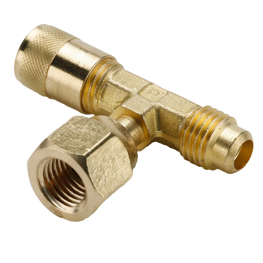 AVTS6-4 by Parker | Access Valve | 1/4" Female Flare Swivel x 1/4" Access on Both Ends | Tee | Brass | Pack of 3