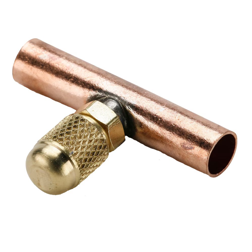 AVTS-6 by Parker | Access Valve | 3/8” O.D. Tube or 1/2” Solder Fitting/Swaged Tube | Tee | Brass | Pack of 3