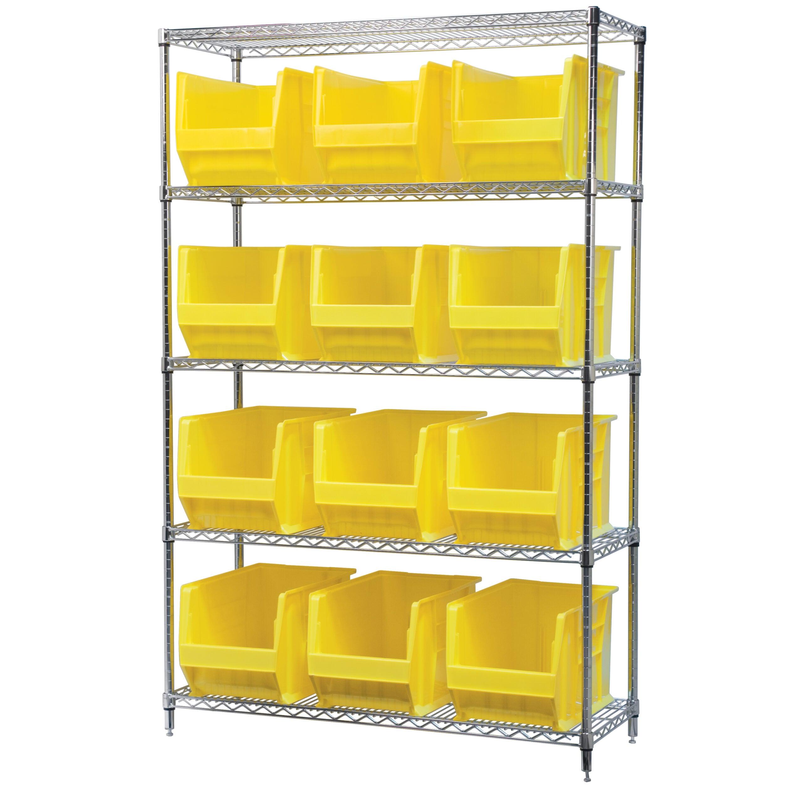 AWS184830282Y by Akro-Mils | 5 Shelves Super-Size AkroBin Wire Shelving w/ 12 30282 Yellow Bins | 18" x 48" x 74" | Steel