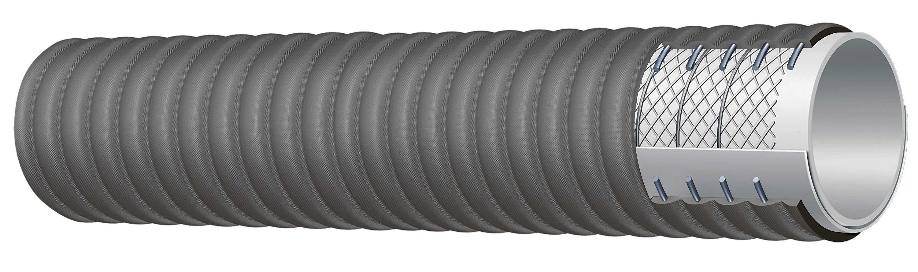 T426LB400X100 Alfagomma by Kuriyama | T426LB Series | FDA Corrugated Food Suction & Discharge Hose | 4" ID | 4.65" OD | 150 PSI | Grey | 100ft Length
