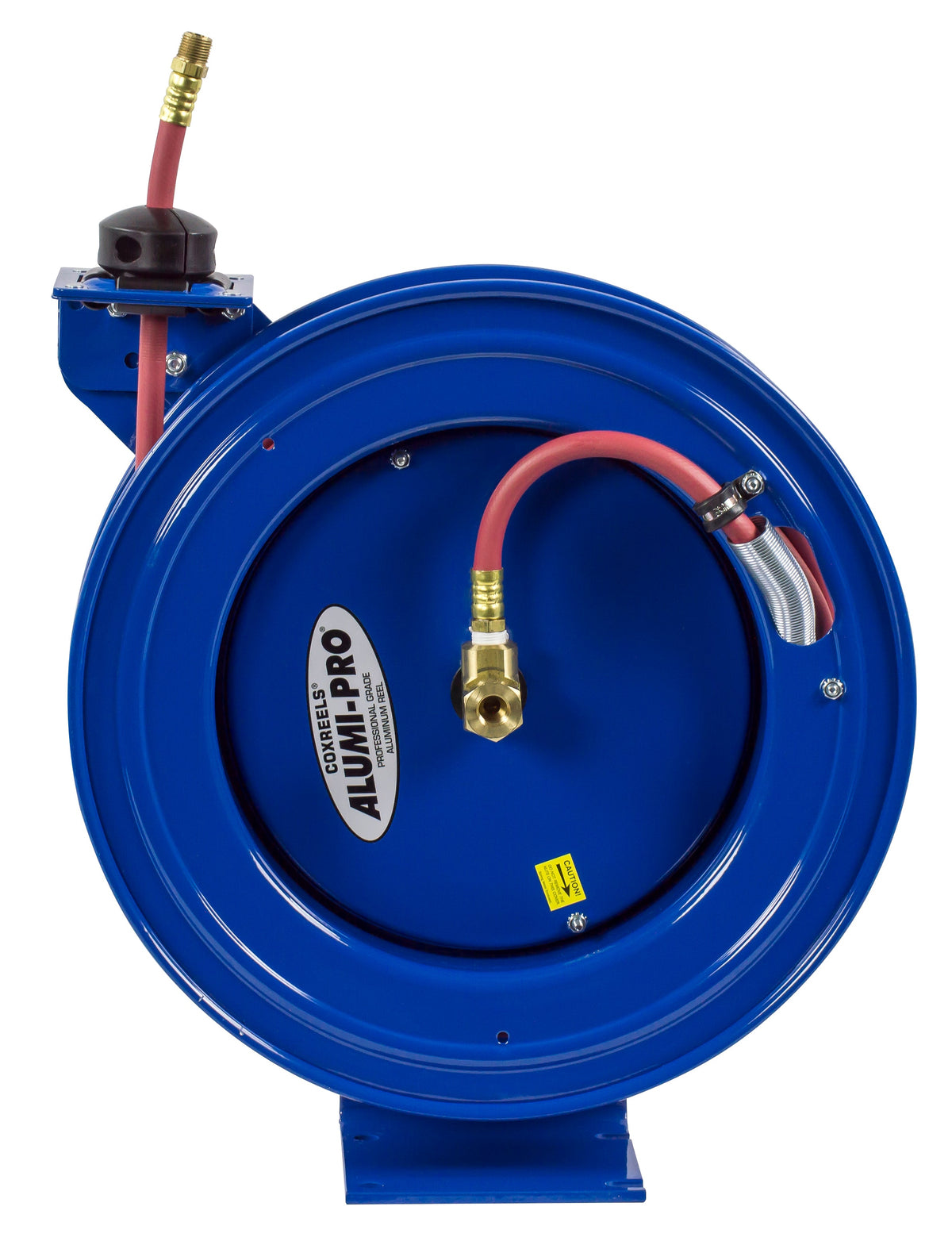 P-LP-430-AL by Coxreels | Alumi-Pro Series | 300 PSI Spring Driven Hose Reel for Air & Water | 1/2" Hose ID, 1/2" FNPT Inlet x 1/2" MNPT Hose End | Aluminum | 30ft PVC Hose Included
