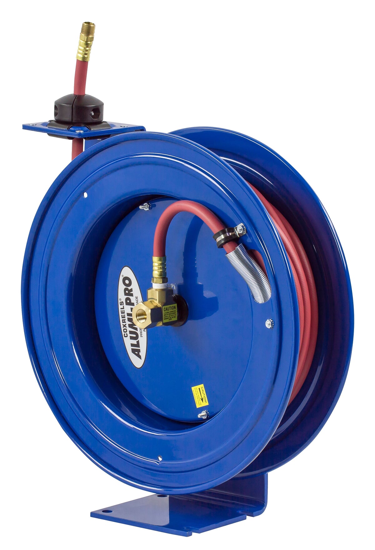 P-LP-425-AL by Coxreels | Alumi-Pro Series | 300 PSI Spring Driven Hose Reel for Air & Water | 1/2" Hose ID, 1/2" FNPT Inlet x 1/2" MNPT Hose End | Aluminum | 25ft PVC Hose Included