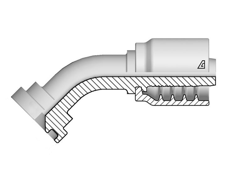 B-0812-C614 Alfagomma by Kuriyama | B Series | One-Piece AlfaCrimp Hydraulic Hose Fitting | 45° Elbow | SAE J518 | -08 Hose ID x -12 Code 61 Flange | Steel
