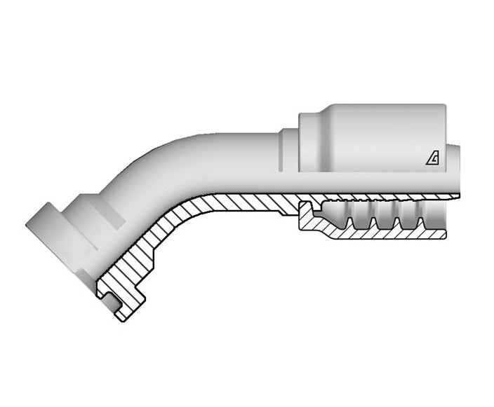 B-0812-C624 Alfagomma by Kuriyama | B Series | One-Piece AlfaCrimp Hydraulic Hose Fitting | 45° Elbow | SAE J518 | -08 Hose ID x -12 Code 62 Flange | Steel