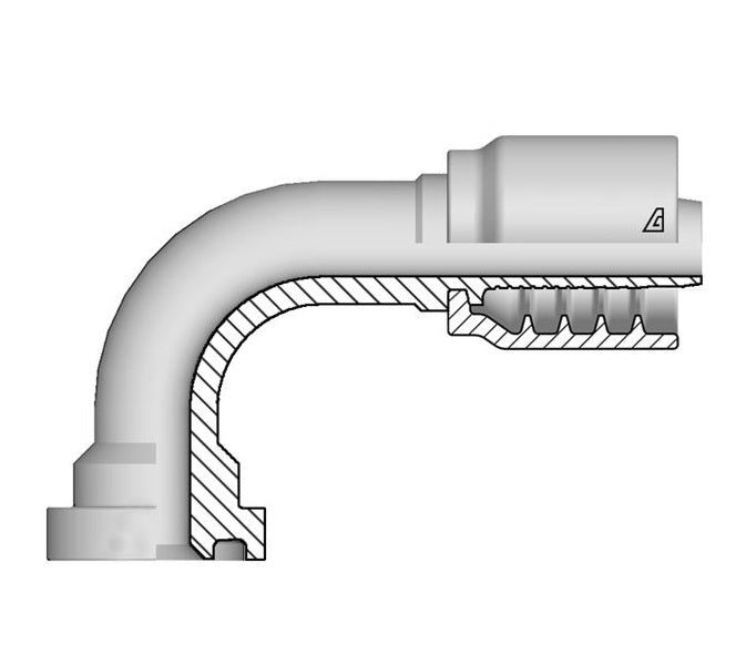 B-1012-C629 Alfagomma by Kuriyama | B Series | One-Piece AlfaCrimp Hydraulic Hose Fitting | 90° Elbow | SAE J518 | -10 Hose ID x -12 Code 62 Flange | Steel