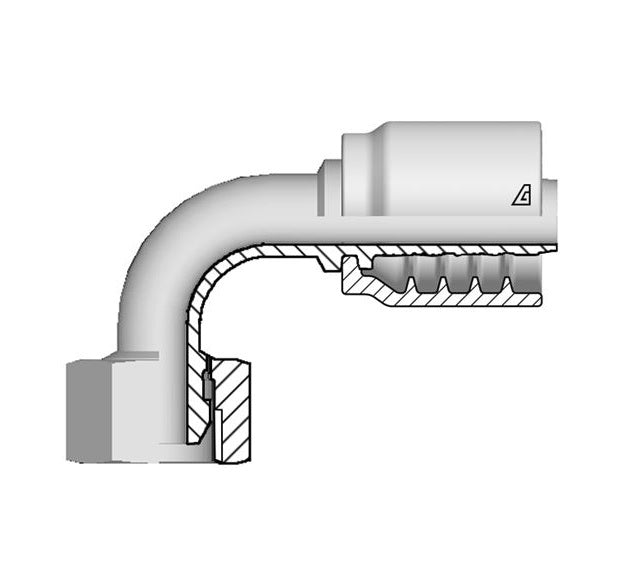 B-1012-FBO9 Alfagomma by Kuriyama | B Series | One-Piece AlfaCrimp Hydraulic Hose Fitting | 90° Elbow | -10 Hose ID x -12 Female BSPP 60° Cone with O-Ring | Steel