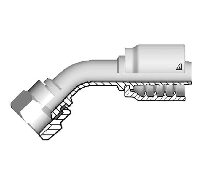 B-0806-FJ45 Alfagomma by Kuriyama | B Series | One-Piece AlfaCrimp Hydraulic Hose Fitting | 45° Elbow | -08 Hose ID x -06 Female JIC 37° | Steel