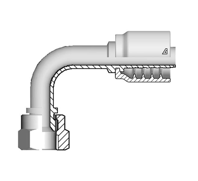 B-0404-FJ9M Alfagomma by Kuriyama | B Series | One-Piece AlfaCrimp Hydraulic Hose Fitting | 90° Elbow | Medium Drop | -04 Hose ID x -04 Female JIC 37° | Steel