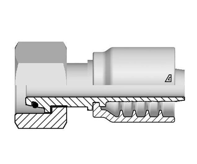 B-0622-FMOH Alfagomma by Kuriyama | B Series | One-Piece AlfaCrimp Hydraulic Hose Fitting | DIN 3865 Heavy | -06 Hose ID x 22mm Female Metric 24° Cone with O-Ring | Steel