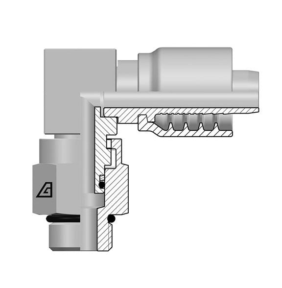 B-0808-MBS9 Alfagomma by Kuriyama | B Series | One-Piece AlfaCrimp Hydraulic Hose Fitting | Compact 90° Elbow | -08 Hose ID x -08 SAE Male O-Ring Boss Swivel | Steel