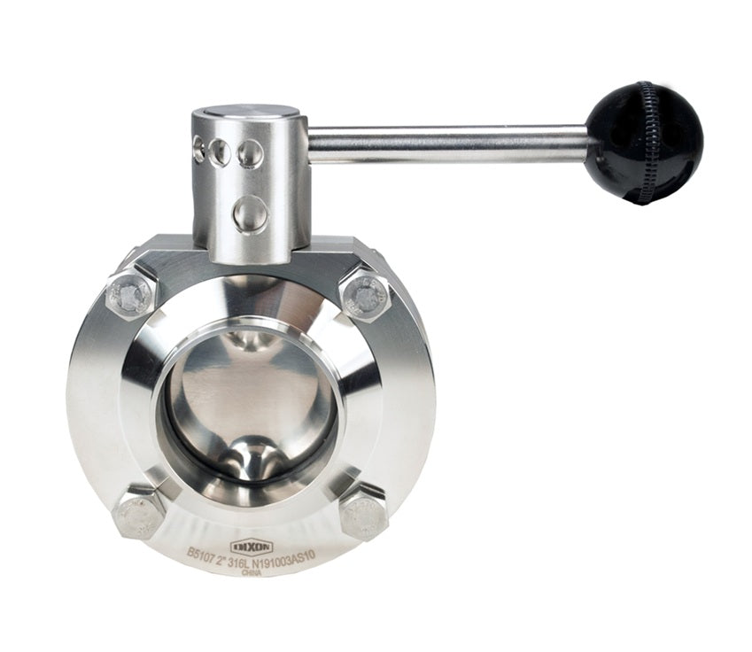 B5107E200BB-A Dixon Valve 2" 316L Stainless Steel Sanitary Weld End Butterfly Valve - Pull Handle - EPDM Seats